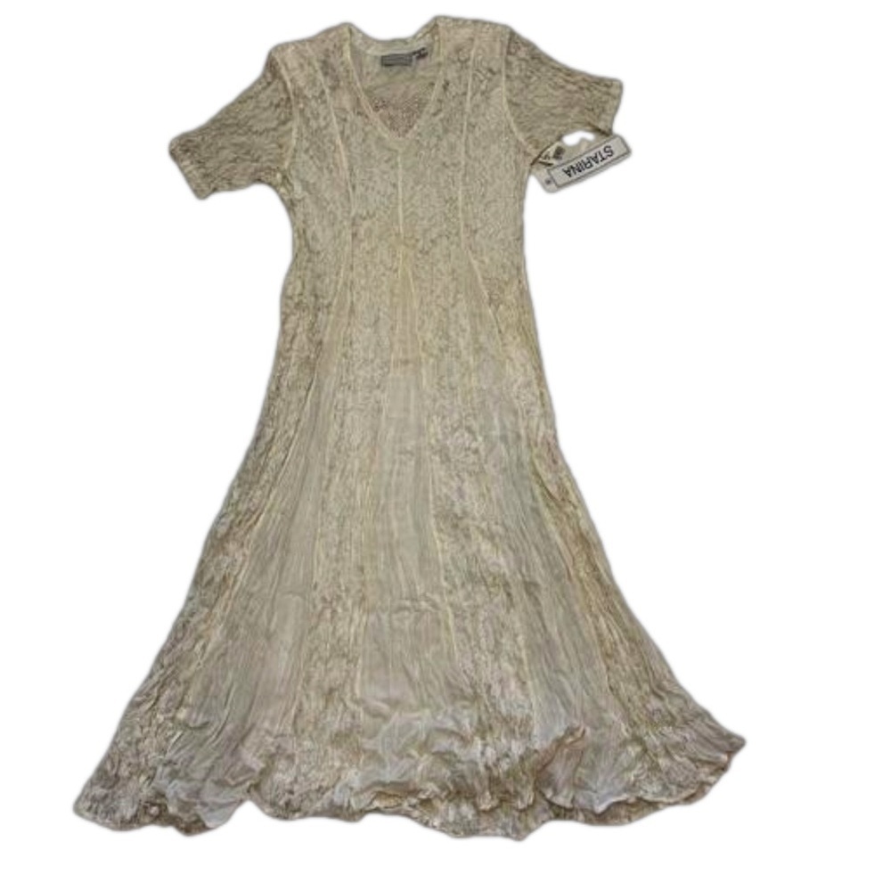 Starina Ivory Lace Rayon Maxi
Broomstick Crinkle Dress Size Small
Vintage 90's - Picture 12 of 15
